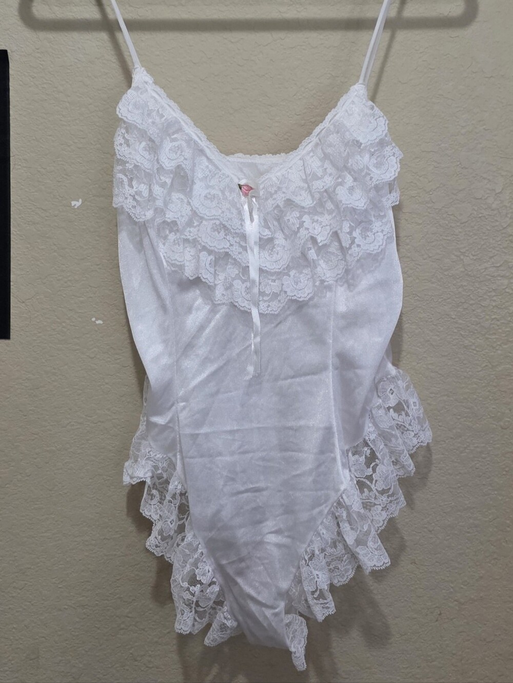 Vintage TOSCA Lingerie Bridal Lace Ruffle Romper Teddy Negligee L